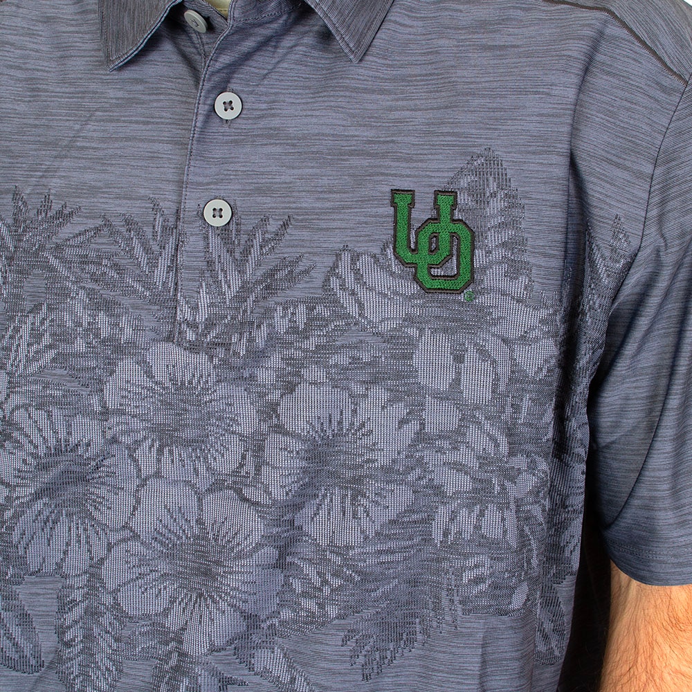 Interlocking UO, Tommy Bahama, Grey, Polo, Polyester, Men, Tonal, Hibiscus, Jacquard, Shirt, 924512